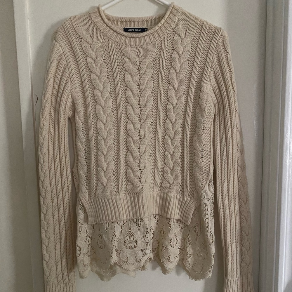 Love Sam Ivory Sweater with Lace Trim size XS